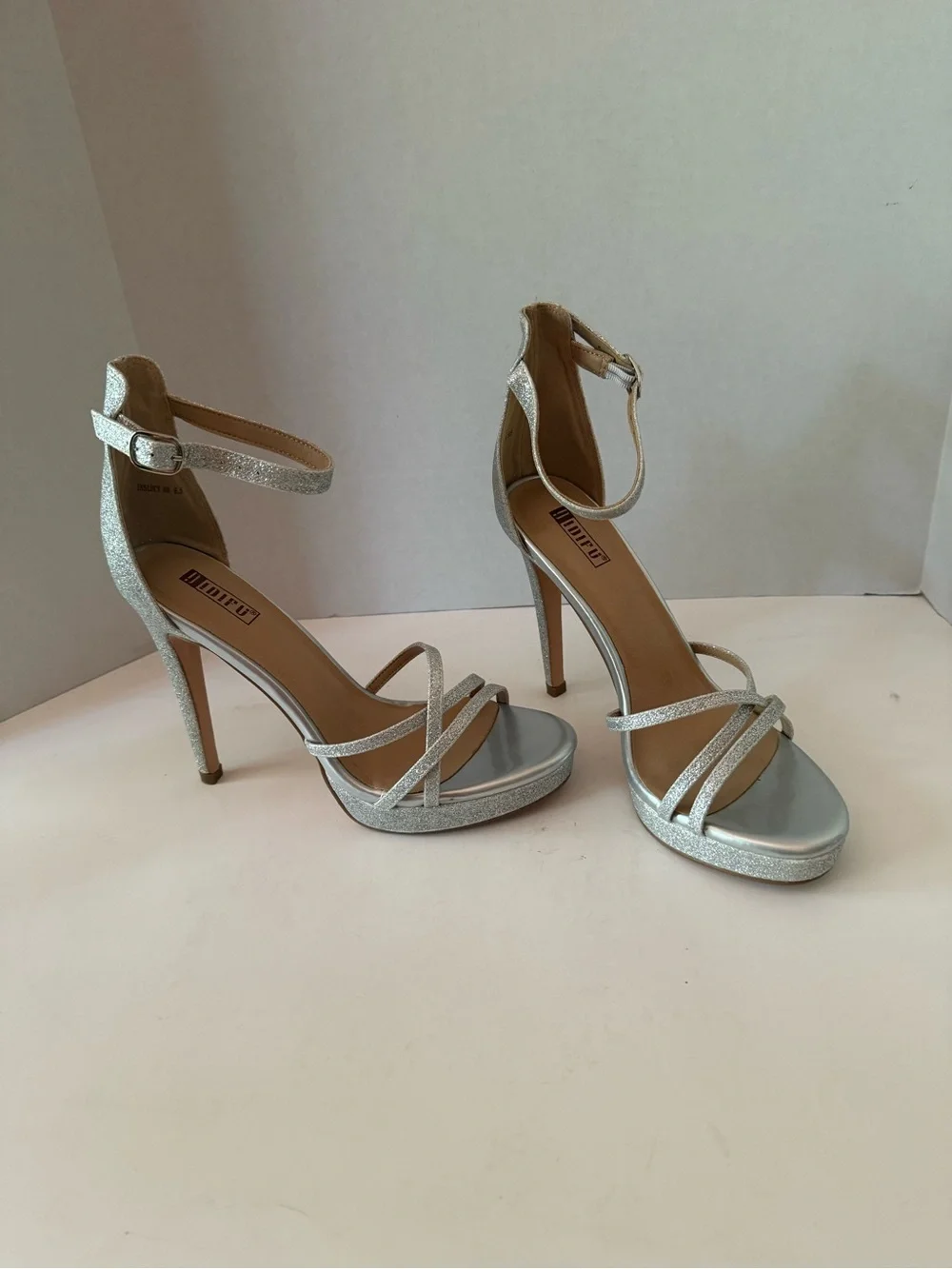 Allegra K Silver Glitter Ankle-Strap Stiletto Sandals Women’s 9.5
